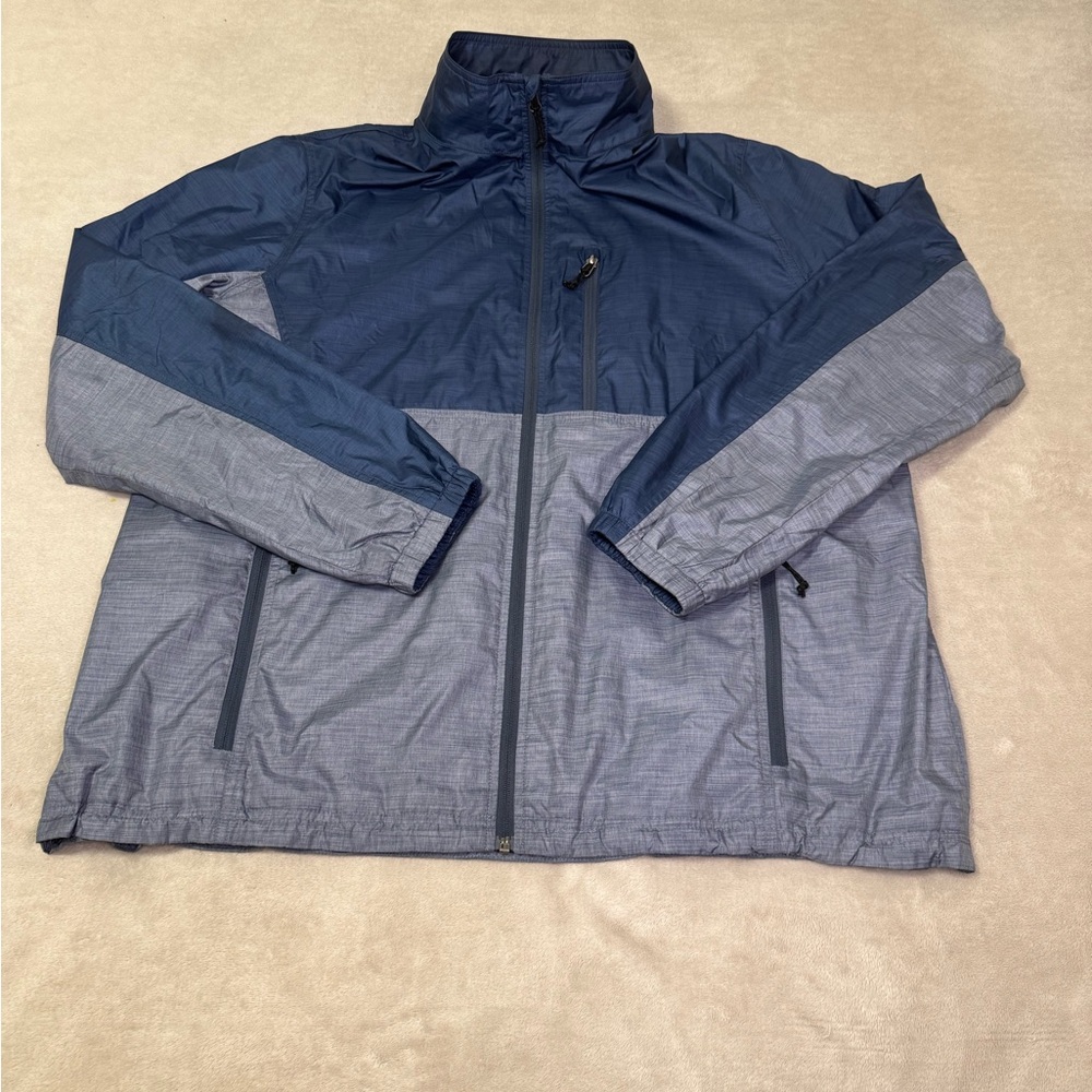 🔥LL Bean Rain Jacket Mens 2XL  XXL Blue Zip Outdoor Hiking Nylon
